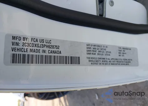 2023 Dodge Charger Scat Pack Widebody из США, поврежденный, VIN 2C3CDXGJ3PH628752